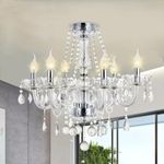 A1A9 6-Light Crystal Chandelier Lights, Clear Glass 6 Arms Flush Mount Crystal Ceiling Light for Living Room, Dining Room, Hallway, Stairway, Lounge, Size: D58cm H53cm