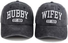 OASCUVER 2PCS Est 2024 Hubby and Wifey Hats Set for Bridal Shower Gifts, Adjustable Embroidered Men Women Baseball Caps, Black, One Size