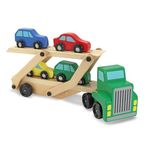 Melissa & Doug Car Carrier Truck and Cars Wooden Toy Set With 1 Truck and 4 Cars | Wooden Cars, Vehicle Toys, Push And Go Wooden Trucks For Toddlers And Kids Ages 3+