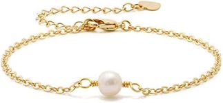 Aobei Pearl 18K Gold Link Chain Bracelet Tiny Pearl Turquoise Charm Bracelet Sets Minimalist Layering Stacking Jewelry for Women, 7 5 inch, Metal