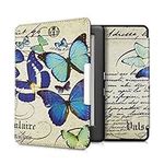 kwmobile Case Compatible with Kobo Glo HD/Touch 2.0 Case - eReader Cover - Vintage Butterflies Blue/Mint/Beige