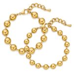 FAMARINE 2 Pairs Gold Beaded Bangle Bracelet, Stainless Steel Bead Stackable Gold Bracelet for Women Men