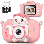 Kids Camera for 3-12 Years Old Toddlers Childrens Boys Girls Selfie Camera 20.0 MP HD 1080P IPS Screen Dual Digital Toy Camera for Kids Birthday (Pink-Cat)