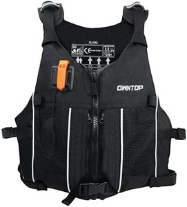Owntop Swim Jacket Adult, Lightweight Kayak Swim Vests, Hydration Pocket for Wakeboard, Boating, Fishing, Water Sports (Black, M/L)