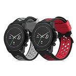 kwmobile Straps Compatible with Fossil Gen 6 Men's Smartwatch Straps - 2X Replacement Silicone Watch Bands - Black/Grey/Black/Red