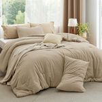 Bedsure Comforter Set King Size Khaki - Cotton Fabric with Microfiber Inner Fill, King Comforter Set for All Seasons, 3 Pieces, 1 Comforter (104"x90") and 2 Pillow Cases (20"x36")