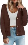 Zeagoo Women's Cropped Cardigan 2024 Fall Button Sweaters V Neck Long Sleeve Cardigans Knit Outwear Brown