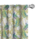 Ambesonne Peacock 2 Panel Curtain Set, Watercolor Pattern with Abstract Vivid Exotic Long Tailed Birds on Branches, Lightweight Window Treatment Living Room Bedroom Decor, 56" x 63", Green White