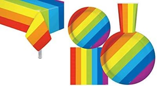 Serves 30 Complete Party Pack Rainbow Party Supplies 9" Dinner Paper Plates 7" Dessert Paper Plates 9 oz Cups 3 Ply Napkins 2 Table Cover Rainbow Party Supplies Rainbow Party Theme