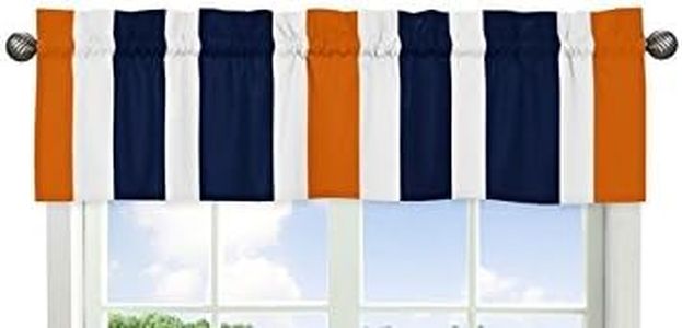 Sweet Jojo Designs Navy Blue, Orange and White Window Treatment Valance for Stripes Bedding Collection