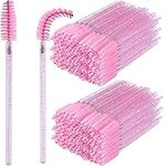 200Pcs Crystal Eyelash Mascara Brushes Wands Applicator Makeup Kits with Spiral Design (Pink)