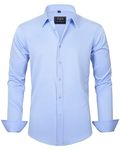 J.VER Men's Blue Formal Shirt Long Sleeve Regular Fit Business Casual Dress Shirt Solid Button Down Wedding Work Stretch Non Iron M