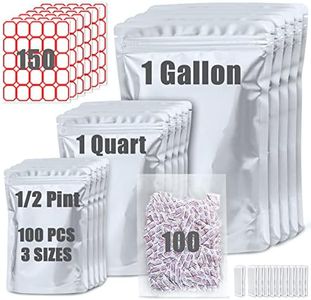 100 Pack Mylar Bags for Food Storage with 100x300cc Oxygen Absorbers - 9 Mil 10"x14", 9Mil 6"x9", 9Mil 4.3"x6.3" - Resealable Bags for Packaging Products & Ziplock Food Grade Bags for Storage