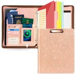 Ospelelf Leather Portfolio Folder, 3 Ring Binder with Storage clipboard, fits Letter Size Paper, with refillable Notepad, 5 Extra Folder Divider Pages, Zipper Closure, Faux Rose Gold Leather