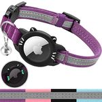 Luminous AirTag Cat Collar Breakaway, Reflective GPS Cat Collar with Apple Air Tag Holder, Cat Tracker Collars with Safety Elastic Band for Girl Boy Cats, Kittens and Puppies (7-10 Inch, Purple)