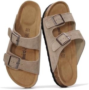 Project Cloud Genuine Leather Flat Sandals Women Beach Essentials Womens Sandals Memory Foam Vacation Essentials Slides for Women Footwear (Venita,DRIFTSUEDE,8.5)