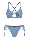 ZAFUL Women's Toile String Bikini Set Cut Out Lace Up Two Piece Swimsuit High Cut Tie Side Bathing Suit, Haze Blue, Medium