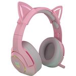 Cat Ear Gaming Headset, Gaming Headset with Noise Cancelling Mic, Cute Pink Cat Ears, RGB Light and 7.1 Surround Sound, 50 mm Speaker, PC Music Headset for Girls (with 1: 2 Adapter Cable)