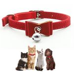 HASTHIP® Adjustable Cat Collar Red Velvet with Bell & Bow, Breakaway Safety Buckle, 8-Hole Custom Fit, Plush Comfort, Festive Flock Design, Soft Neck Belt for Cats(Total Length 36CM/14.17in)