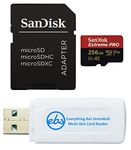 SanDisk 256GB Extreme Pro Class 10 Micro SD Card for Samsung Phone Works with Galaxy Note 20 Ultra 5G, Note20 Ultra, Note 10+, Note10 Plus 5G Bundle with 1 Everything But Stromboli Memory Card Reader