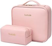 Luxtude Leather Travel Makeup Train Case, Waterproof Makeup Bag Cosmetic Case Organizer, Large Cosmetic Makeup Case with Adjustable Dividers for Women Cosmetics Brushes Toiletry Jewelry etc. (Pink), Pink, Medium