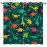 YUANZU Dinosaur Curtains - Kids Boys Colorful Fun Dino Jungle Animals Wildlife Print Pattern Eyelet Blackout Thermal Insulated & Room Darkening Window Drapes for Bedroom 2 Panels W117cm x D137cm