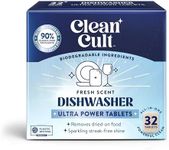 Cleancult Ultra Power Dishwasher Detergent Tablets for Sparkling Streak-Free Shine, All-In-One, Less Plastic Waste, 32 Count