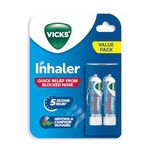 Vicks Inhaler, Portable Nasal Inhaler, Non-Medicated, Soothing Vapors to Breathe Easy, Menthol Scent, 2 Inhalers