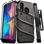 ZIZO Bolt Series for Samsung Galaxy A20 Case | Heavy-Duty Military-Grade Drop Protection w/Kickstand Included Belt Clip Holster Tempered Glass Lanyard Galaxy A50 - Metal Gray