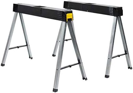 STANLEY Pack de 2 caballetes plegables, soporta hasta 350 kg, pies de aluminio anticorrosión, clips laterales, compacto y ligero, correa para el hombro, fácil de transportar, 1-97-475