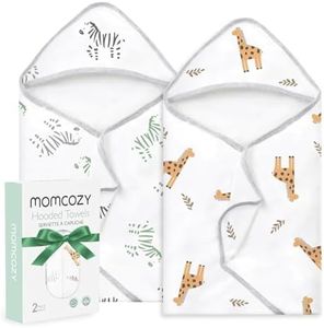 Momcozy - Toalla de baño con capucha para bebé (2 unidades, 90 x 90 cm, con capucha, de algodón, de gran tamaño, 90 x 90 cm), para niños/niñas desde el nacimiento hasta la primera infancia, Jungle