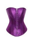 Felcia Women's Plus Size Corset Bustier Overbust Top Satin Waist Cincher Lace up Body Shaping Retro Bustier (Purple, X-Large)