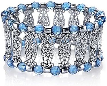 1928 Jewelry Silver-Tone Blue Color Filigree Stretch Bracelet