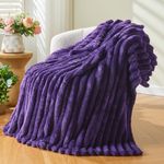 NEWCOSPLAY Super Soft Throw Blanket Purple Premium Silky Flannel Fleece 3D Ribbed Jacquard Lightweight Bed Blanket All Season Use (Purple Ribbed, Throw(50"x60"))