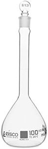 EISCO Volumetric Flask, 100ml - Class A, ASTM - Tolerance ±0.100 ml - Glass Stopper - Single, Blue Graduation