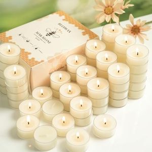 48 Packs Natural Beeswax Tealight Candles,100% Pure White Beeswax Candles,4 Hour Burn Time Organic Tea Lights Candle,Burn Clean Bees Wax Candle Bulk Smokeless Tea Lights for Purify The Air