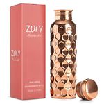 Handcrafted Diamond Engrave 100% Pure Copper Water Bottle | 34 Oz 1 Liter Extra Large | Ayurvedic for Drinking Water | Travel Take Out Yoga Ayurveda Health | Leak Proof Vessel | Diamond Design