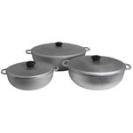 IMUSA USA Traditional Colombian Natural Caldero Matching Aluminum Lid 3-Piece (3.5/7.0/11.0 Quart) Dutch Oven Set, Silver (GAU-89224DS), Large