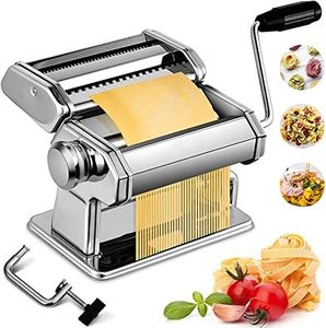 Pasta Maker Machine, Manual Stainless Steel Noodles Maker,7 Adjustable Thickness Settings Pasta Roller Press and Cutter for Spaghetti, Fettuccini, Lasagna or Dumpling Skins-Silver (7 Adjustable)