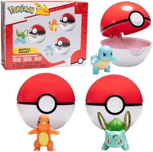 Jazwares Pokémon Clip 'N' Go Pokeball & Battle Figure Set, 3-Pack - Let's Go Starters Charmander, Bubasaur, Squirtle with Poke Balls - Officially Licensed - Gift for Kids