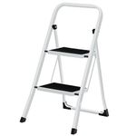 SONGMICS Step Ladder, 2-Step Ladder, Folding Ladder, Safety Lock, Space-Saving Storage, Holds up to 330 lb, Cloud White UGSL12WT