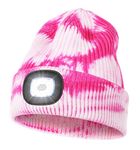 Gifts for Men Dad, LED Beanie Hat with Light, Rechargeable Hands Free Headlamp Warm Knitted Cap, Gadgets Gifts for Camping (Pink Tie Dye)