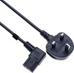 3 Pin Mains Power Lead 3 Prong Plug Cord Right Angle Kettle Cable Compatible with Samsung Toshiba LG Sony Panasonic Acer Asus BenQ Dell Compaq LCD Plasma TV and LED Monitor (C13 to UK 3 Pin Plug) 2m