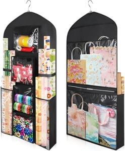 Woodoulogy Hanging Gift Wrapping Paper Storage, 48x24 (Extra Large) Black Double-Sided Christmas Wrapper Bag Container, Oxford Long Craft Roll Organizer, Present Wrap Holder for Closet, Door