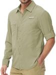 Men's UPF 50+ Sun Protection Fishing Shirts Long Sleeve Lightweight Hiking Travel Work Button Down Shirt Zipper Pocket, Sage Green, Large