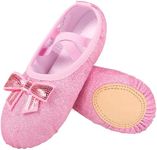 Arshiner Toddler Girls Ballet Shoes Glitter Dance Slippers Split Sole Dance Shoes (Toddler/Little Kid/Big Kid) Shiny Pink