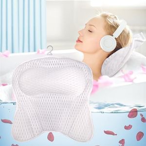 Snarflun Almohada de baño, Almohada de baño como Almohada de Cuello y Cuello para bañera, Almohada de baño de Malla de Aire 4D para bañera con 6 ventosas, cojín de bañera para SPA en casa y bañera