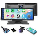 Wireless Apple Carplay Screen with 2.5K Dash Cam, Rimoody 9.3 inch Touchscreen Portable Car Stereo Android Auto/Siri/Bluetooth/FM Transmit/GPS/Backup Camera/AUX/Mirror Link Portable Car Radio