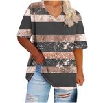 2024 Oversized T Shirts Women's Plus Size Tees Casual Half Sleeve V Neck Printed Shirt Summer Loose Comfy Basic Tunic Tops, A2_brown, 3X-Large