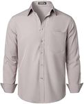 ZEROYAA Men's Regular Fit Dress Shirt Solid Wrinkle-Free Long Sleeve Casual Business Button Up Shirts with Pocket, Almond Gray, X-Large